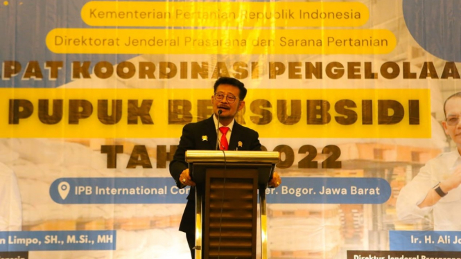 Mentan SYL dalam Rapat Koordinasi Tata Kelola Pupuk Bersubsidi Tahun Anggaran 2022 di Bogor, Jawa Barat, Selasa (19/7/2022).
