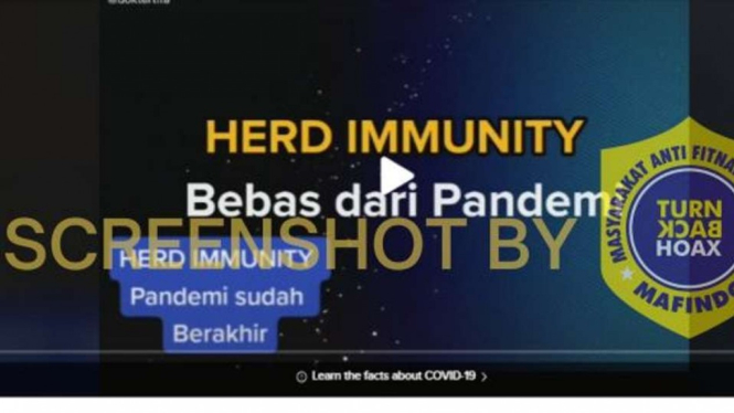 Jepretan layar video melalui akun Tiktok yang menjelaskan tentang herd immunity atau kekebalan komunal yang sudah dicapai rakyat Indonesia, maka tidak perlu ragu lagi untuk menyatakan bahwa pandemi sudah berkahir.