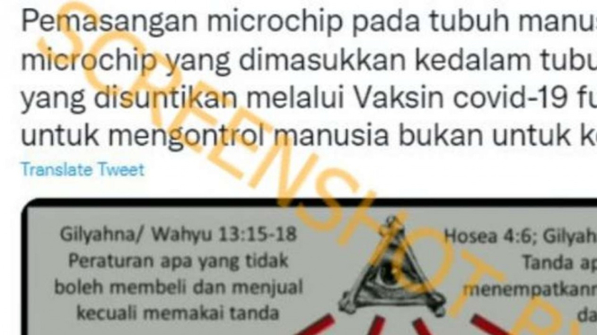 Jepretan layar postingan oleh akun Twitter @dinagustavsson, pada 10 Juni 2022, yang memperlihatkan cuplikan video seorang pendeta sedang menjelaskan mengenai vaksin yang terdapat microchip 666.