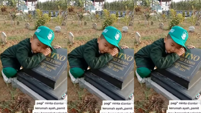 Viral Anak Mau Pergi Sekolah Minta Diantar ke Kuburan Ayahnya 