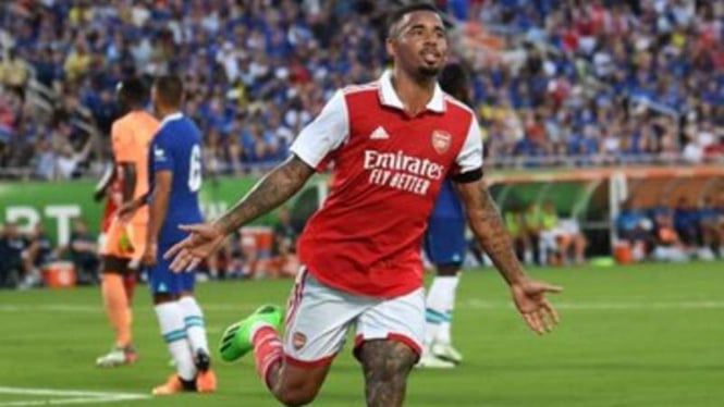 Bomber Arsenal, Gabriel Jesus rayakan gol ke gawang Chelsea