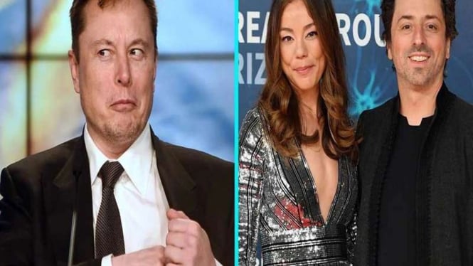 Elon Musk dan  Sergey Brin serta istrinya.