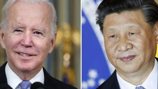 Kombinasi foto Presiden AS Joe Biden dan Presiden China Xi Jinping
