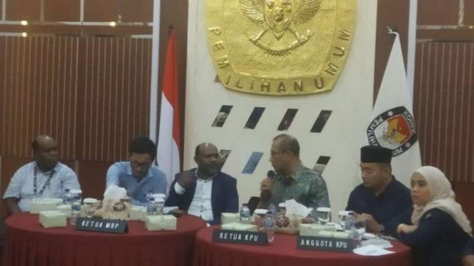 Pertemuan pengurus Majelis Rakyat Papua dengan pimpinan KPU RI di kantor KPU RI di Jakarta, Selasa, 2 Agustus 2022.