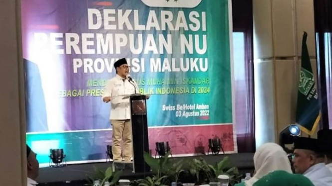 Ketua Umum PKB saat menghadiri deklarasi dan pelantikan Pengurus Wilayah Perempuan Nahdlatul Ulama (NU) Provinsi Maluku, sekaligus membuka Mukerwil DPW PKB Maluku, di Ambon, Rabu, 3 Agustus 2022.