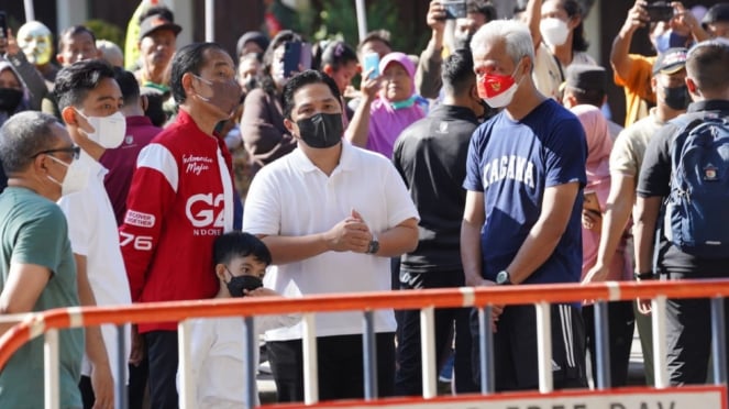 Presiden Jokowi, Erick Thohir, Ganjar dan Gibran di CFD Solo.