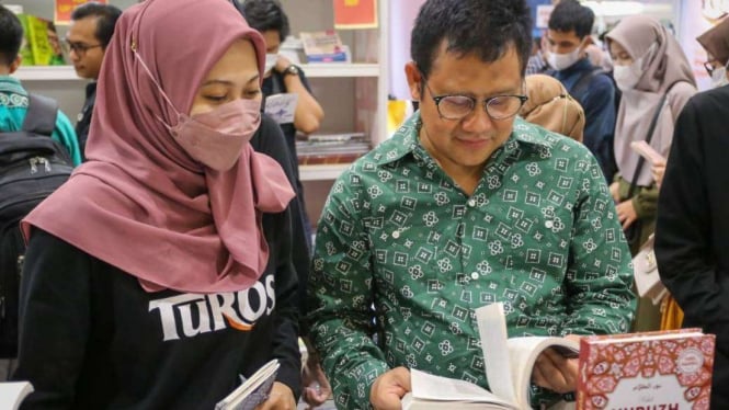 Ketum PKB Cak Imin mendatangi Islamic Boor Fair (IBF) di Jakarta.