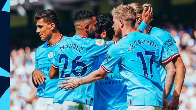 Selebrasi pemain Manchester City usai bobol gawang AFC Bournemouth