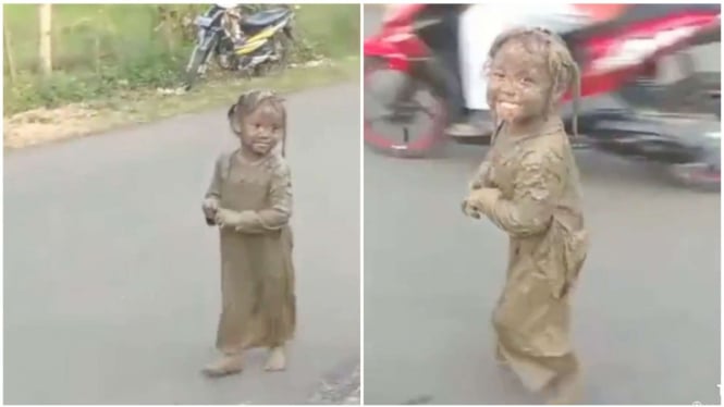 anak kecil bermandikan lumpur