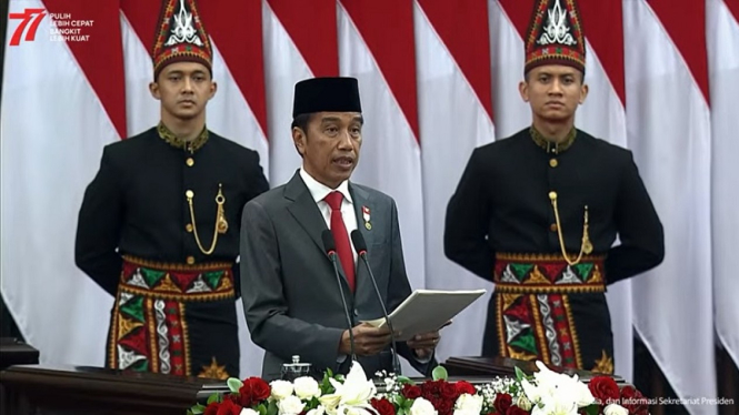 Presiden Jokowi saat penyampaian nota keuangan dan APBN 2023 