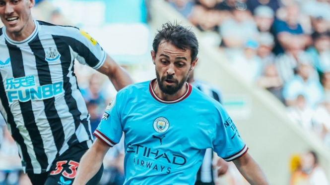 Gelandang Manchester City, Bernardo Silva, saat hadapi Newcastle United