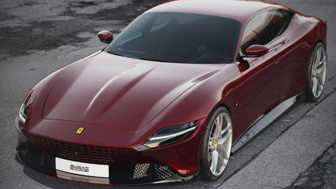 Ilustrasi gambar desain mobil Ferrari Roma terbaru