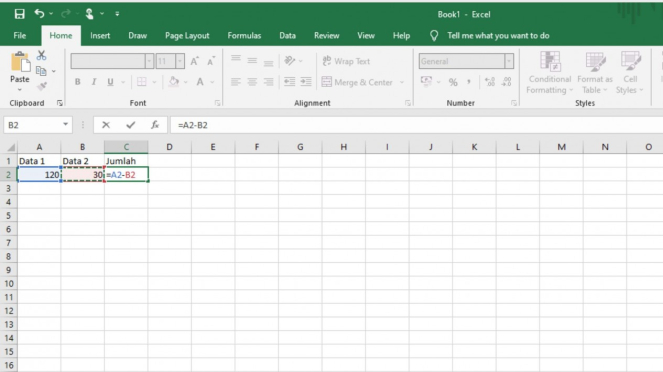 rumus pengurangan di excel