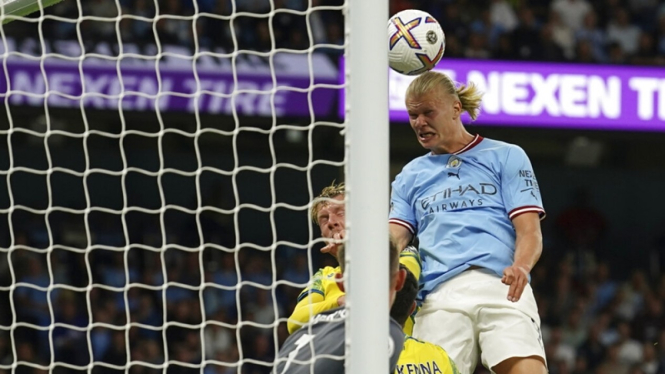 Erling Haaland dalam laga Manchester City vs Nottingham Forest