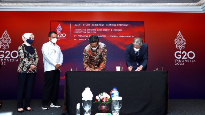 Pertamina NRE dan Pondera menandatangani JSA, Selasa (30/08)