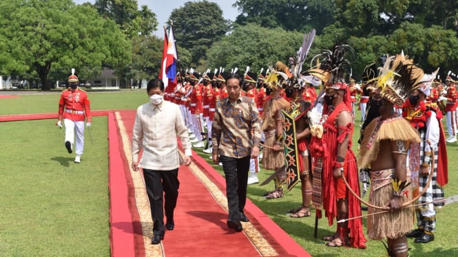 Presiden Jokowi menerima kunjungan kenegaraan Presiden Republik Filipina Ferdinand Romualdez Marcos Jr., di Istana Kepresidenan Bogor, Jawa Barat, Senin (05/09/2022) pagi.