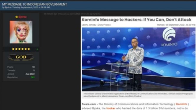 Pesan Hacker Bjorka kepada Kominfo.
