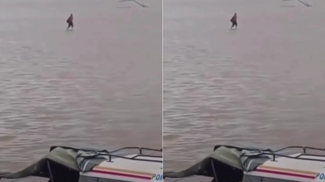 Viral Penampakan Pria Berjalan di Atas Air