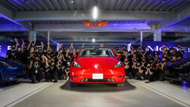 Momen Tesla model Y dikirim ke Jepang