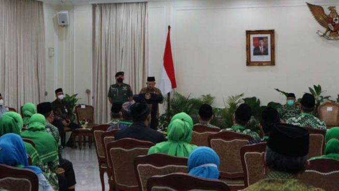 Wakil Presiden Ma'ruf Amin membuka Muktamar Al Ittihadiyah XX yang dilakukan secara hibrida di Istana Wakil Presiden, Jakarta, Rabu, 14 September 2022.