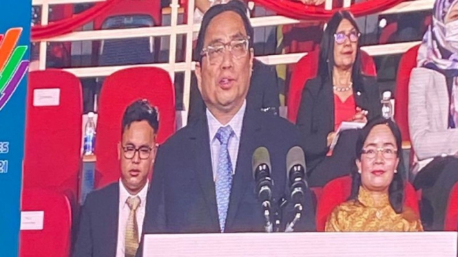 Perdana Menteri Vietnam Pham Minh Chinh saat menyampaikan pidato.