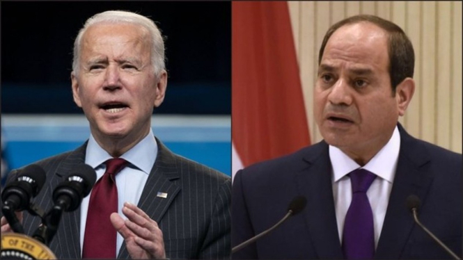 Presiden AS Joe Biden (kanan) bertemu dengan Presiden Mesir Abdel Fattah Al Sisi