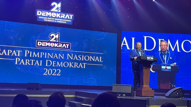 SBY menghadiri Rapimnas Partai Demokrat 2022 di JCC, Senayan.