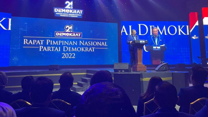 SBY menghadiri Rapimnas Partai Demokrat 2022 di JCC, Senayan.