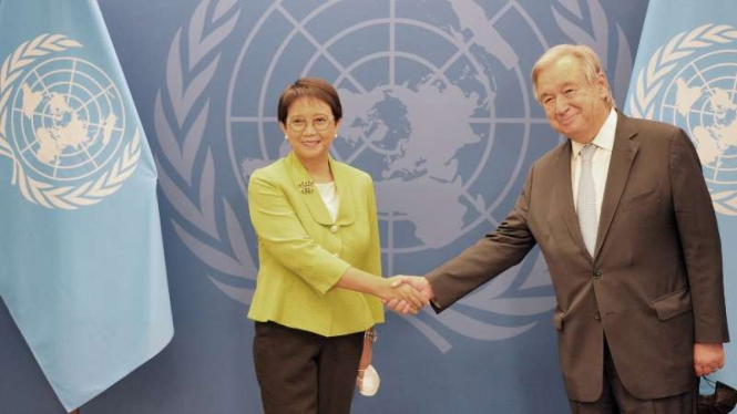 Menlu RI Retno Marsudi dan Sekjen PBB Antonio Guterres