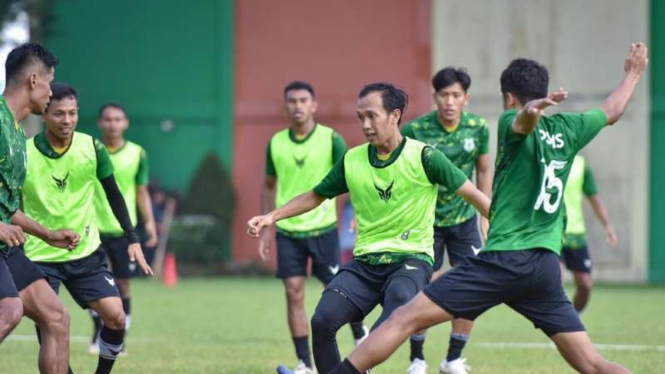 PSMS Medan saat melakukan sesi latihan menghadapi laga tandang melawan PSPS Riau