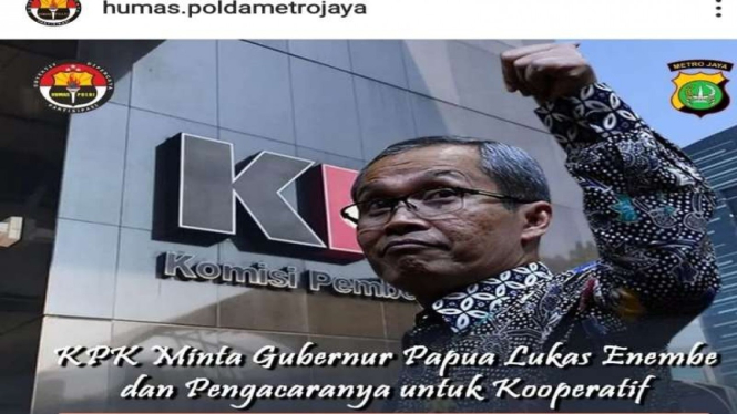 Postingan IG Polda Metro Jaya soal Gubernur Papua dihapus