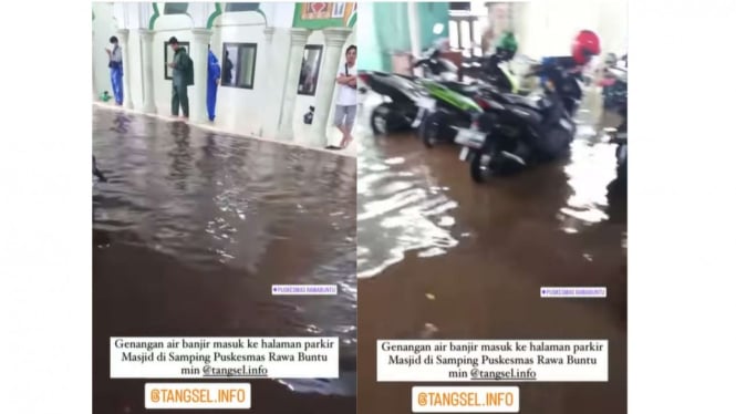 Halaman Masjid Terendam Banjir saat Jemaah Hendak Sholat Jumat.