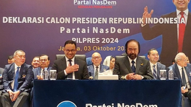 Ketum Nasdem Surya Paloh saat deklarasikan Anies Baswedan jadi bakal capres 2024