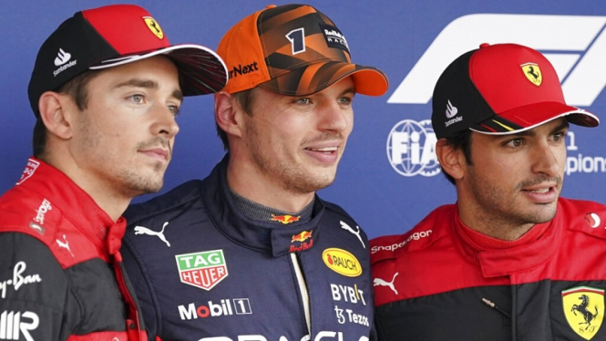 Charles Leclerc, Max Verstappen, dan Carlos Sainz
