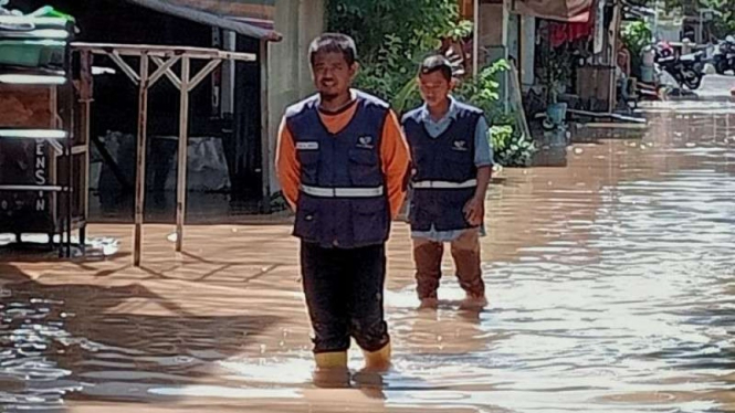 Banjir di Puicangsawit akibat luapan sungai Bengawan Solo, Surakarta, Jateng