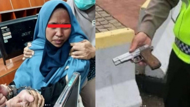 Wanita bercadar todongkan pistol ke paspampers