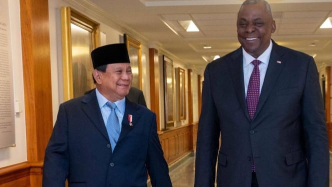 Menhan RI Prabowo Subianto dan Menhan Amerika Serikat Lloyd Austin.