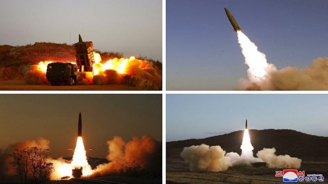 Foto kombinasi rudal balistik yang diluncurkan Korut pada 2-5 November