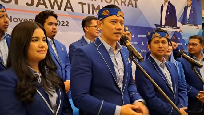 Ketua Umum Partai Demokrat Agus Harimurti Yudhoyono (AHY) usai mengambil sumpah Ketua Umum Partai Demokrat Agus Harimurti Yudhoyono (AHY) usai mengambil sumpah dan melantik pengurus partai itu se-Jawa Timur di Kota Batu, Minggu, 13 November 2022.