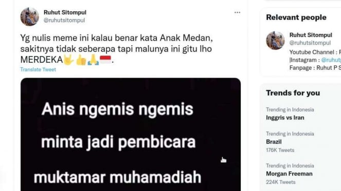 Cuitan Ruhut Sitompul soal meme Anies minta jadi pembicara Muktamar Muhammadiyah