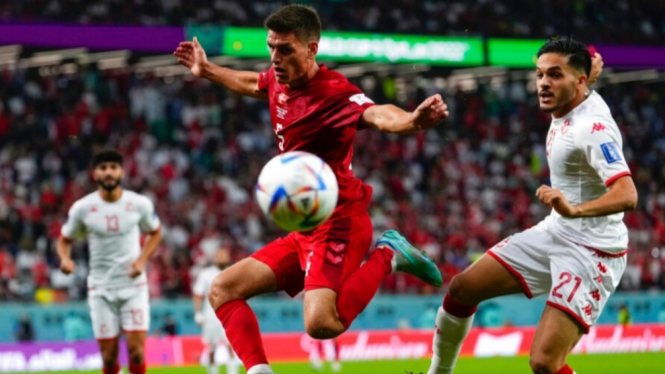 Pertandingan antara Timnas Denmark vs Tunisia di Piala Dunia 2022.