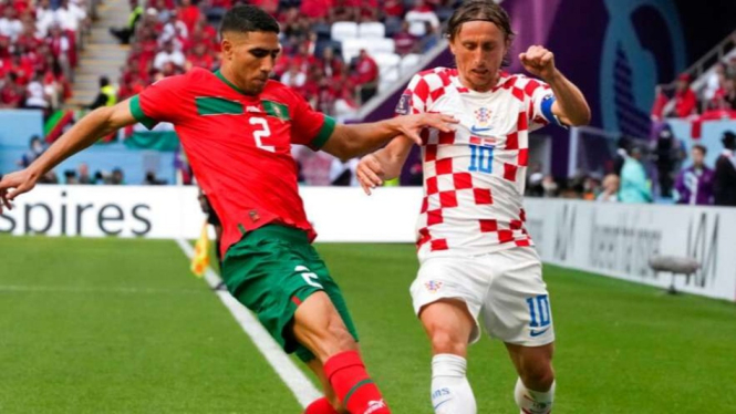 Pertandingan antara Timnas Maroko vs Kroasia di Piala Dunia 2022.