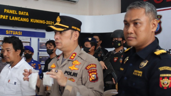 Bea Cukai bersma Kepolisian Bengkalis menyelenggarakan press release