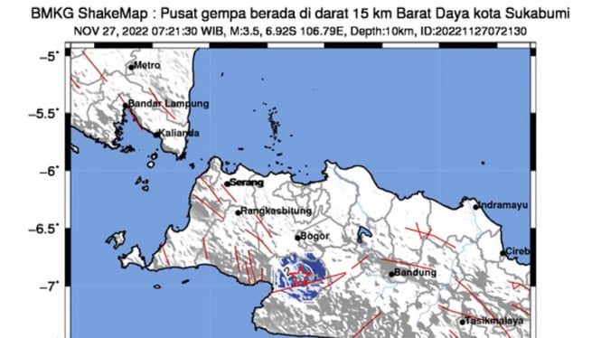 Gempa magnitudo 3,5 guncang Sukabumi pada Minggu pagi, 27 November 2022.