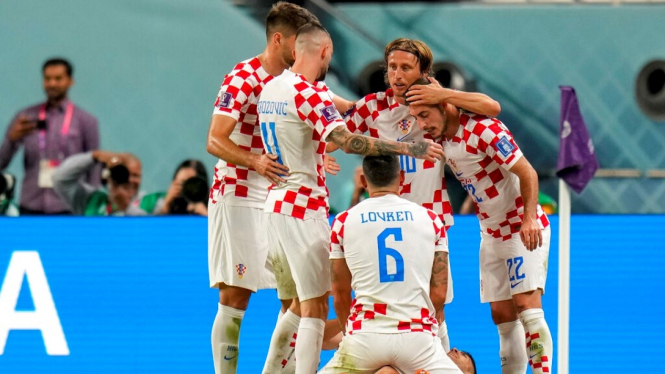 Timnas Kroasia merayakan gol di Piala Dunia 2022