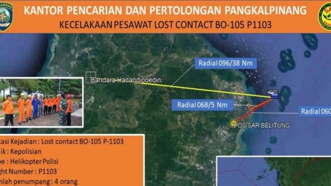Titik koordinat diduga jatuhnya Helikopter milik Polri di Bangka Belitung