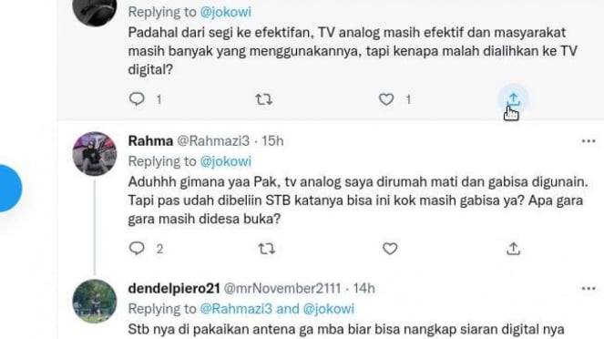 Curhatan netizen di kolom komentar akun Twitter Presiden Jokowi.