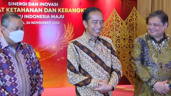 Presiden Jokowi usai menghadiri acara pertemuan tahunan BI 2022