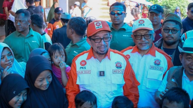 Ketua Majelis Syura PKS Habib Salim Segaf Al Jufri (tengah) di Cianjur, Jabar.