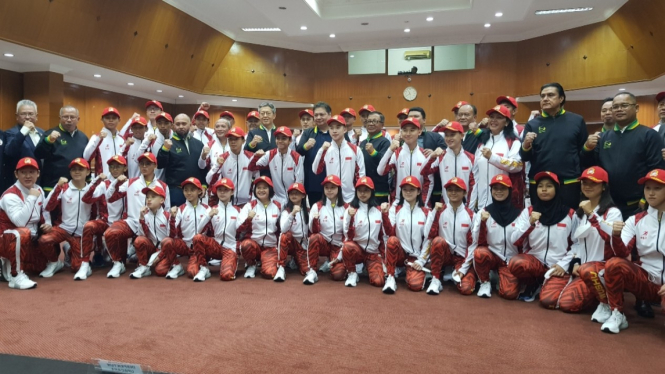 Pelepasan kontingen Indonesia ke Kejuaraan Dunia Wushu Junior 2022.
